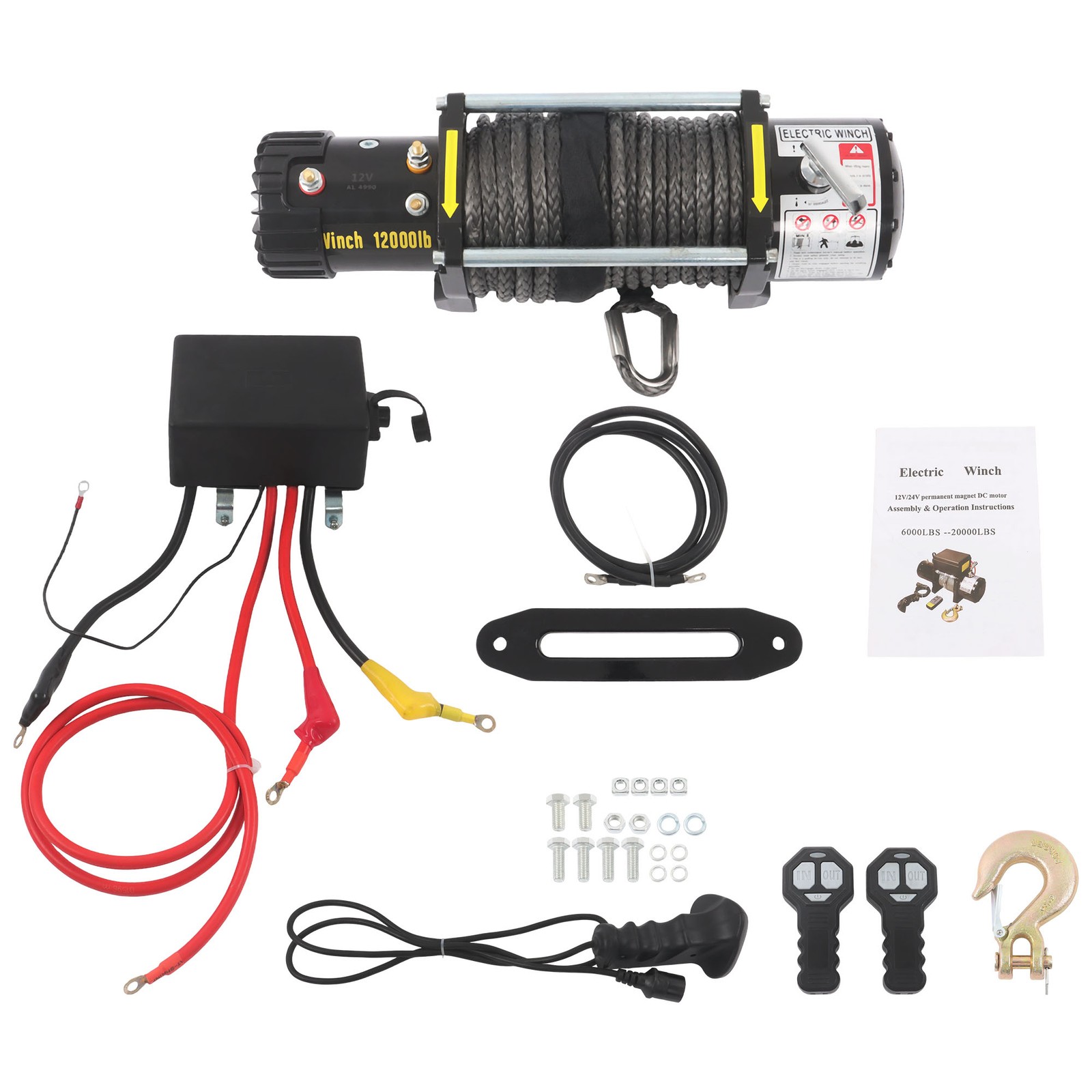 12000 Lbs 12V Synthetic Rope Electric Winch w/ Wireless + Wired Remote