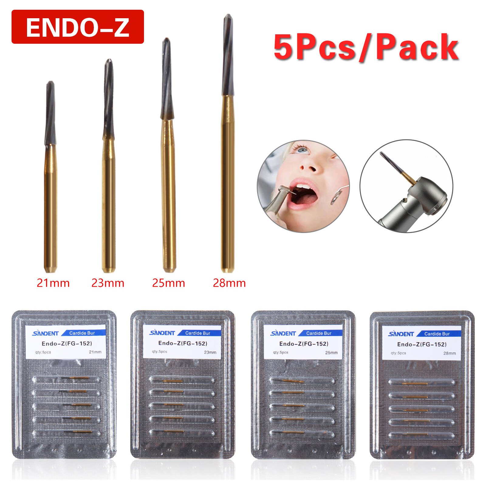 Endo-Z Bur Dental Carbide Tungsten 1.4*21mm/23mm/25mm/28mm Surgical Cutter DL