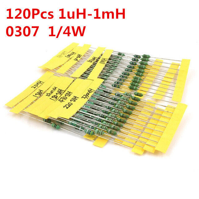 120Pcs 1/4W Inductor Assortment 0307 0.25W Color Ring Inductors Kit Set 1UH-1MH
