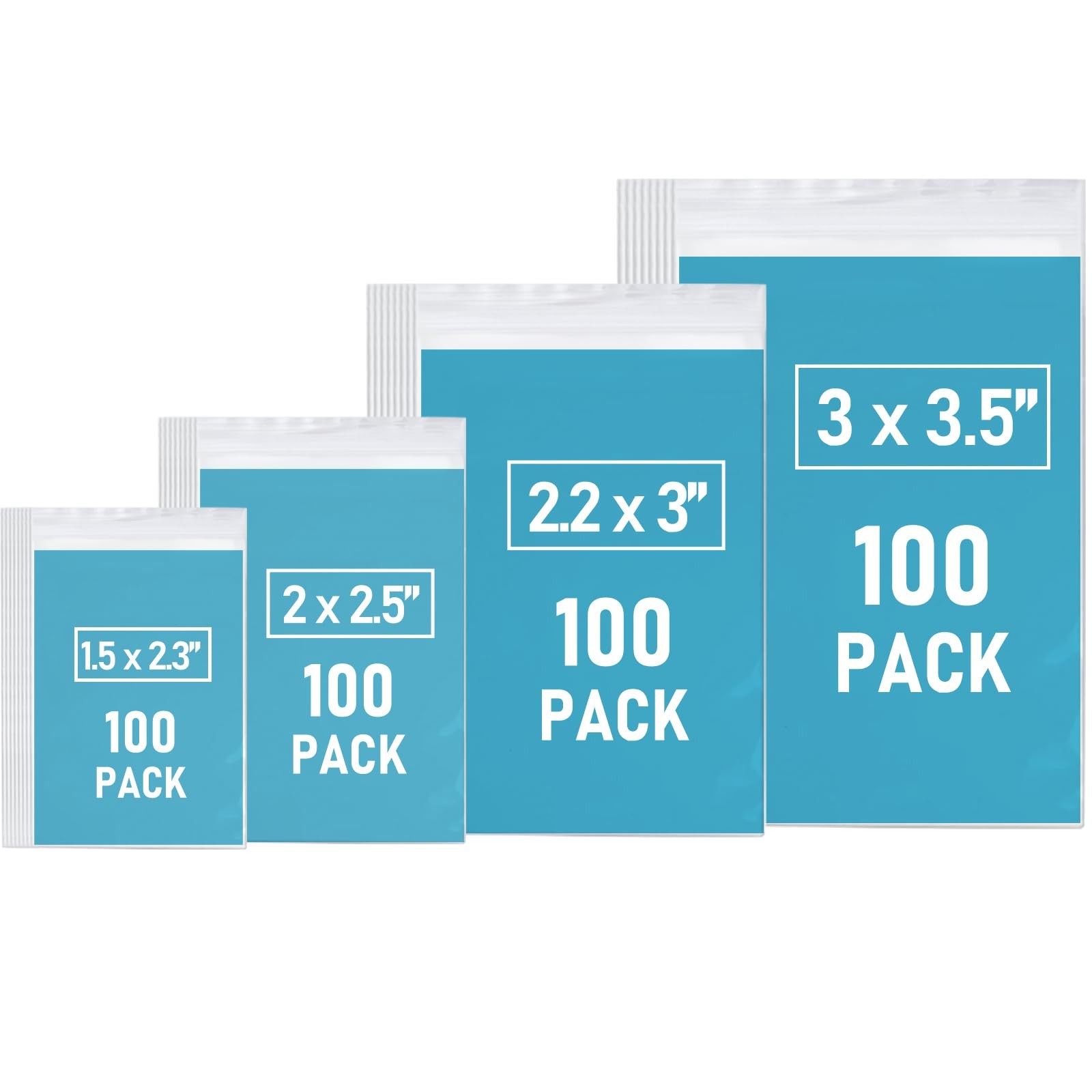 400PCS Small Plastic Bags, 4 Assorted Sizes Mini Ziplock Bag,Small Baggies