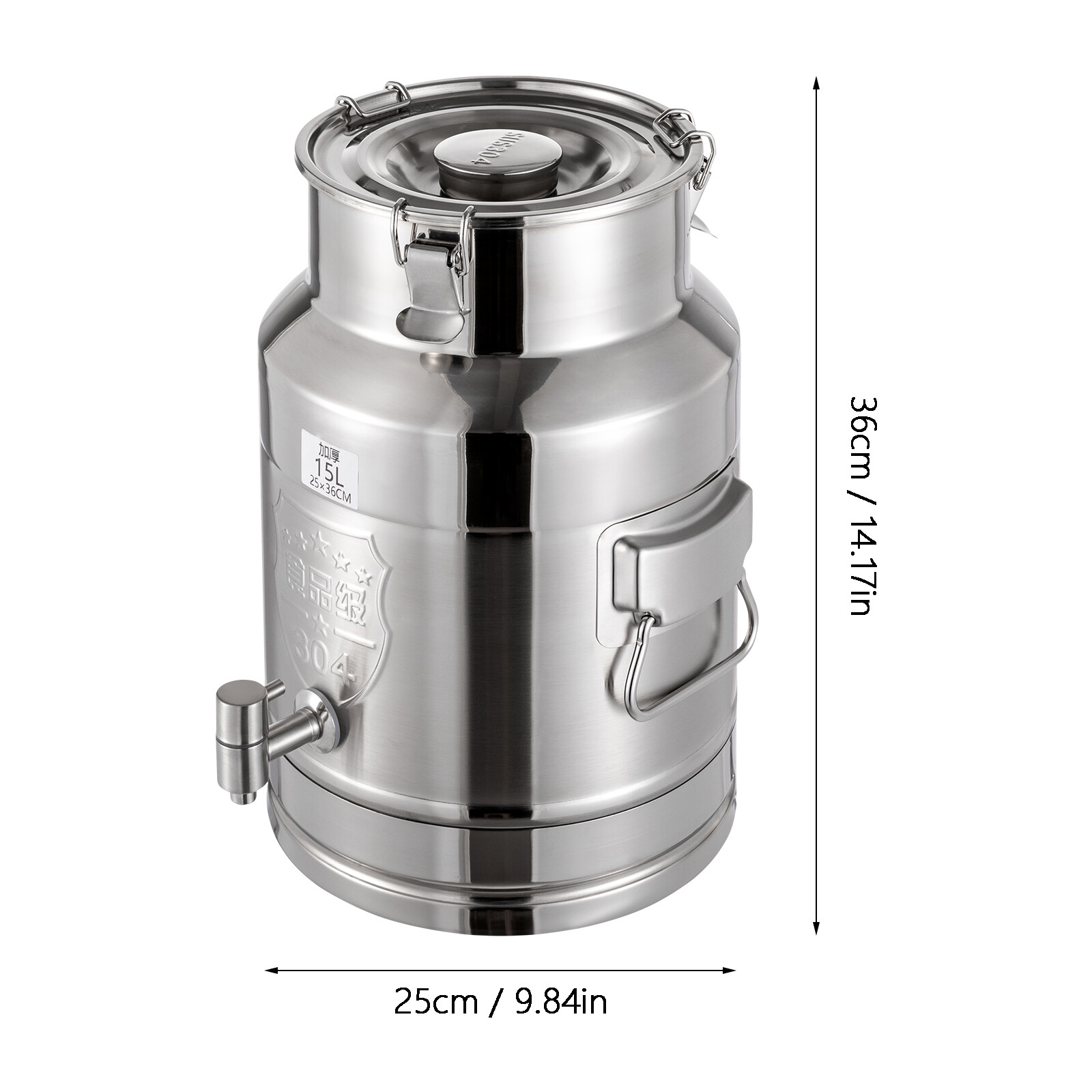 15L/3.96Gal Beverage Dispenser Stainless Steel Milk Can Milk Transport Barrel