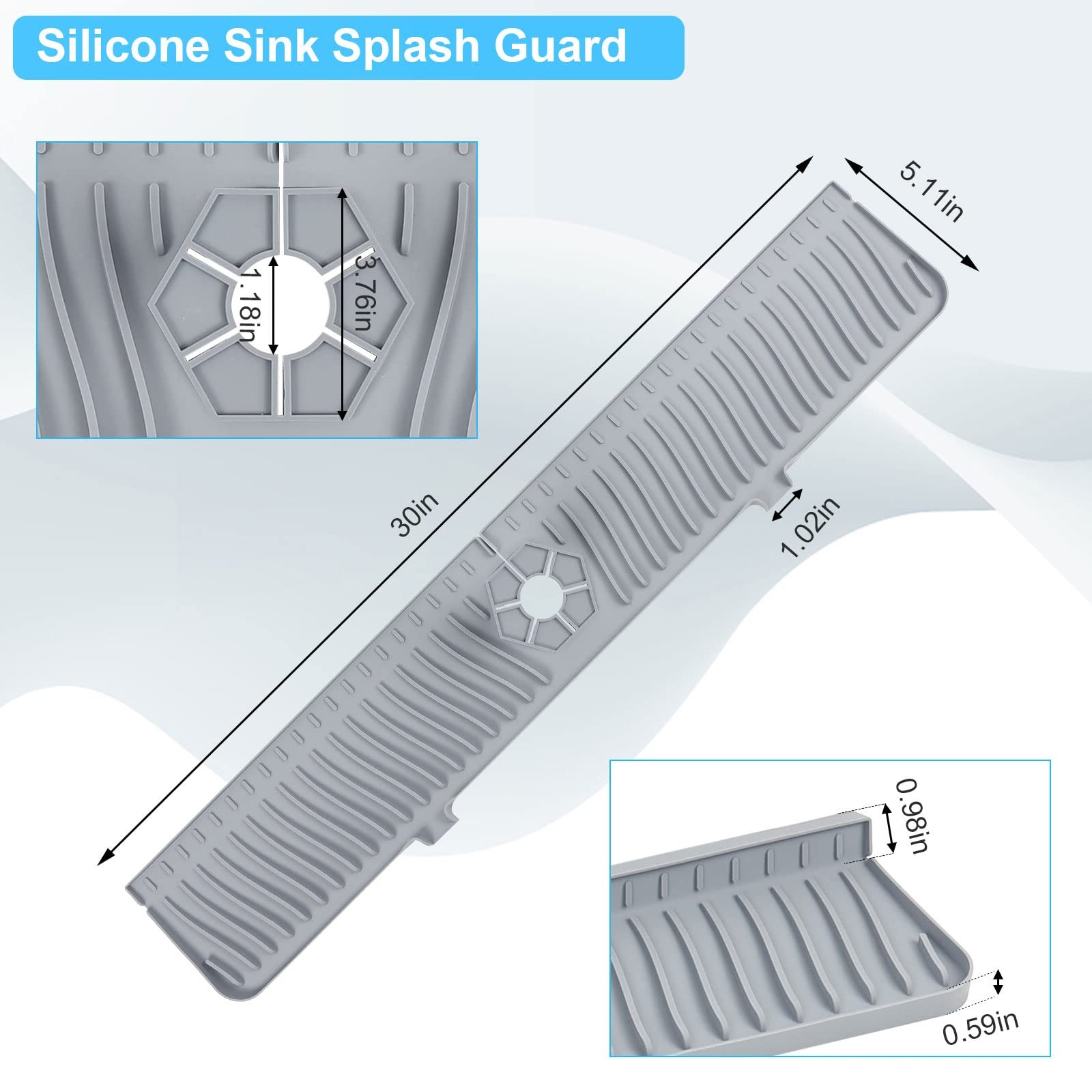 Derlights 30 inch Sink Splash Guard Mat,Silicone Faucet Handle Drip Catcher Tray