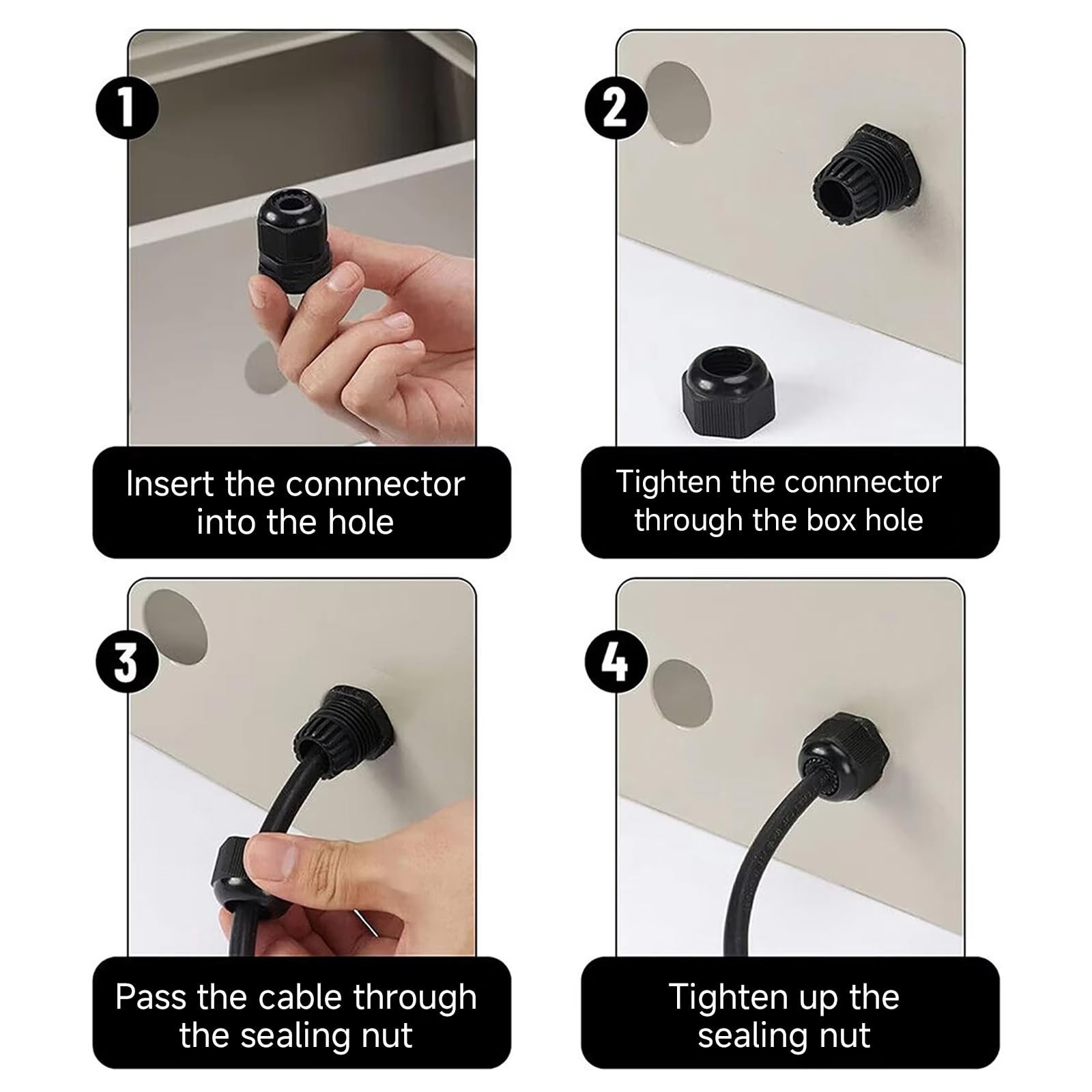 Cable Glands 72 pcs Cable Gland Waterproof joints, Adjustable Black 3-24mm Wa…