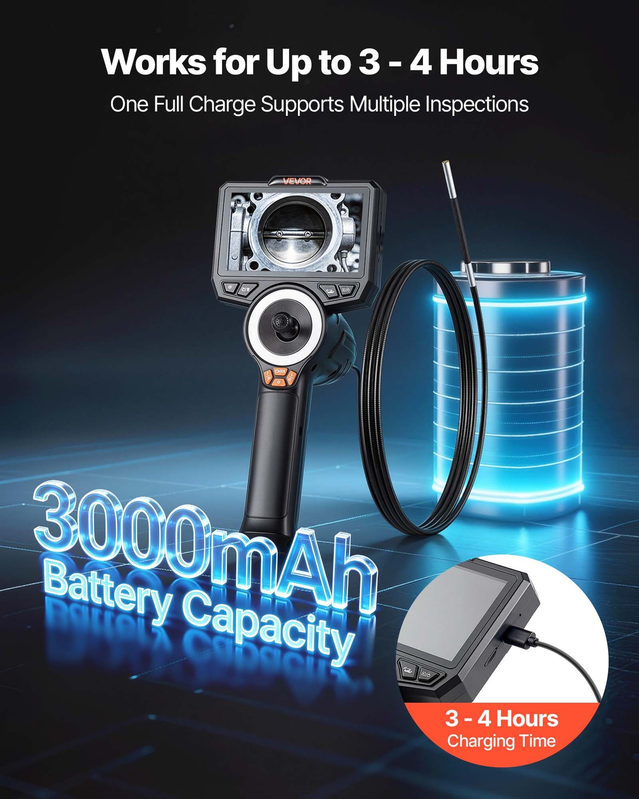 VEVOR 360° Articulating Endoscope Camera with 0.15″ Ultra Slim Lens 4.5″ Screen