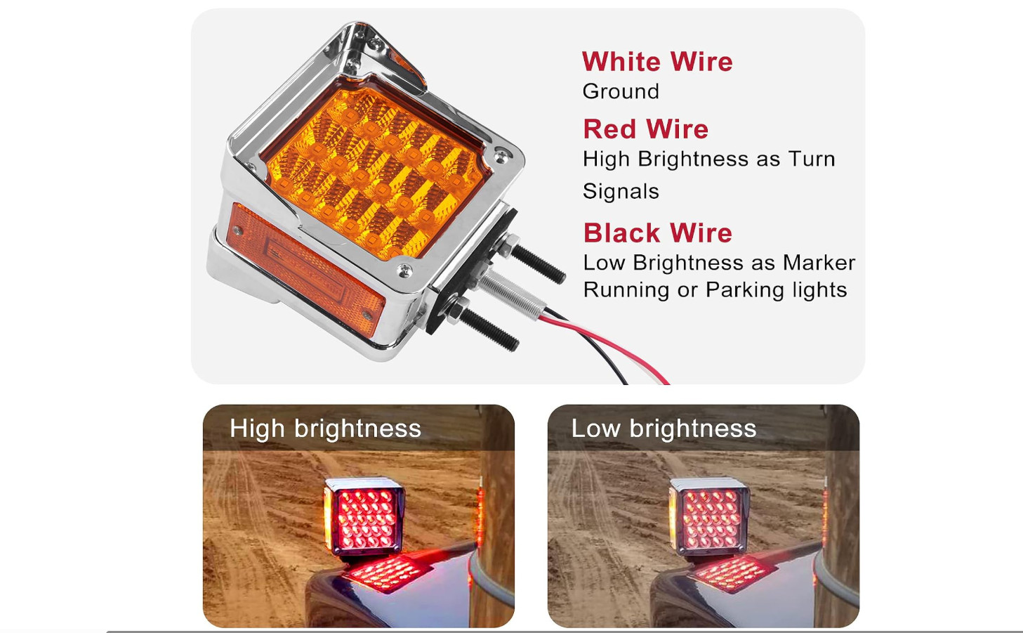 2Pcs Double Face Square LED Fender Pedestal Turn Signal Lights Amber/Red 39 LED