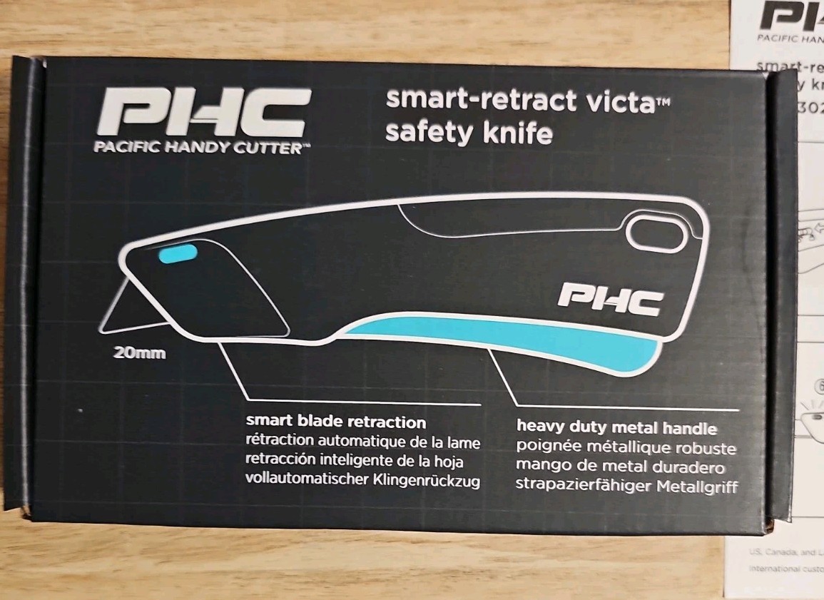 PHC E13302-9 Spring Loaded Smart-retract Victa Saftey Knife New In Box Teal