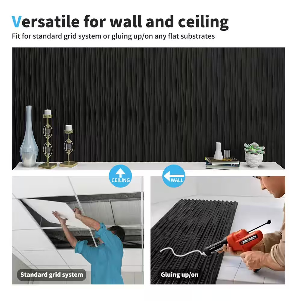0.04 In. X 47.2 In. X 23.6 In. Black PVC Decorative Wall Paneling for Interior W
