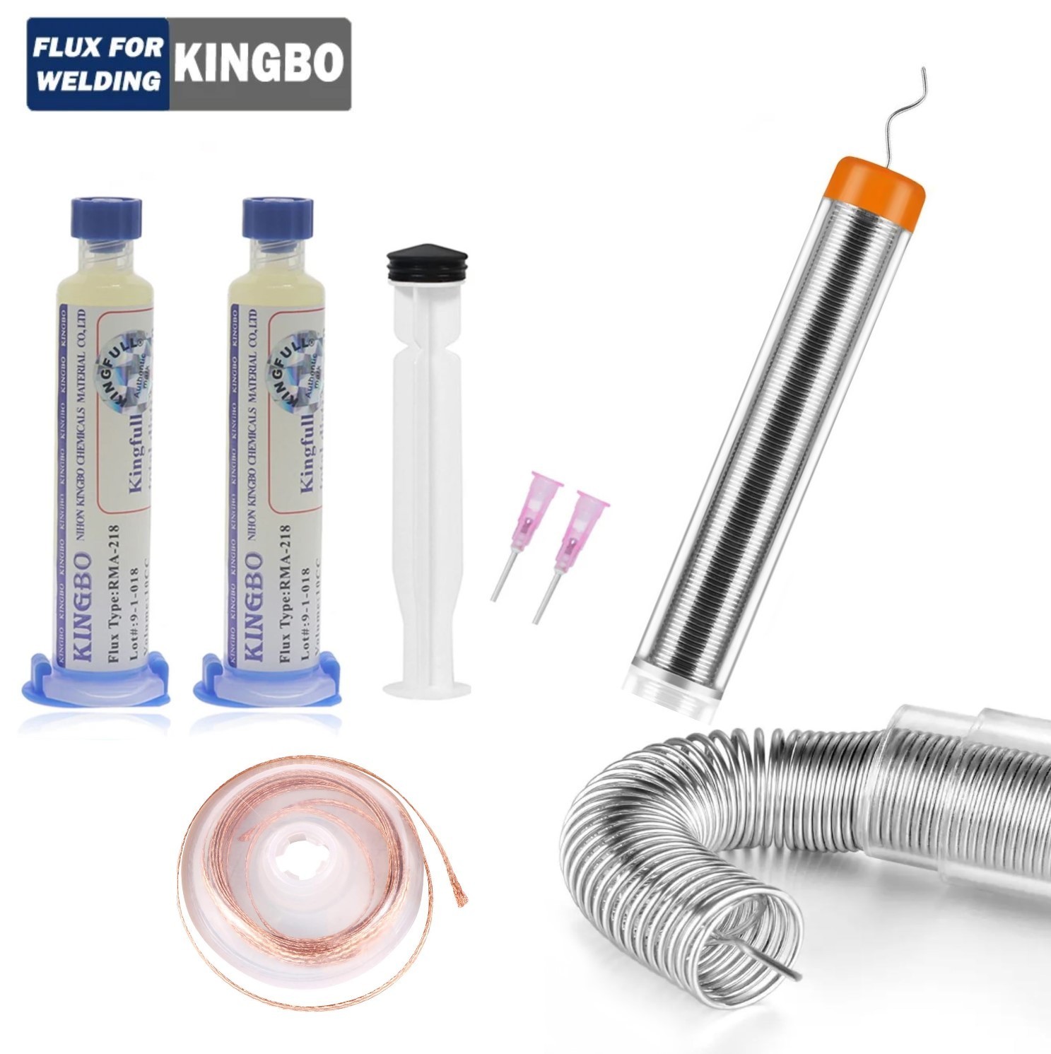 Solder Kit includes 2x 10cc Flux 60/40 Solder and Desoldering Wick
