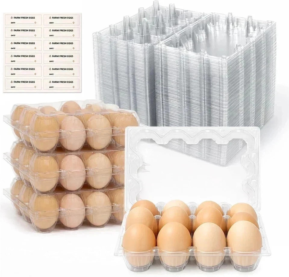 100 Packs Egg Cartons Cheap Bulk Plastic for 12 Eggs Clear Egg Cartons