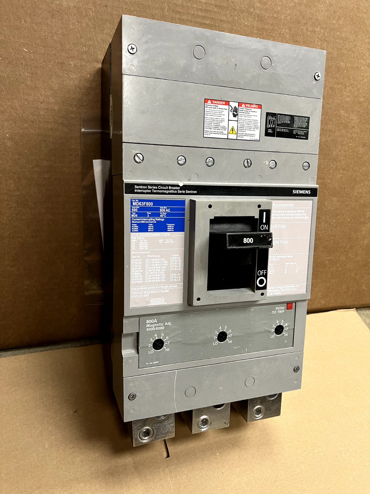 Siemens MD63F800 Breaker 800A 600V 3-Pole 800AT 50K MD63B800 – WARRANTY