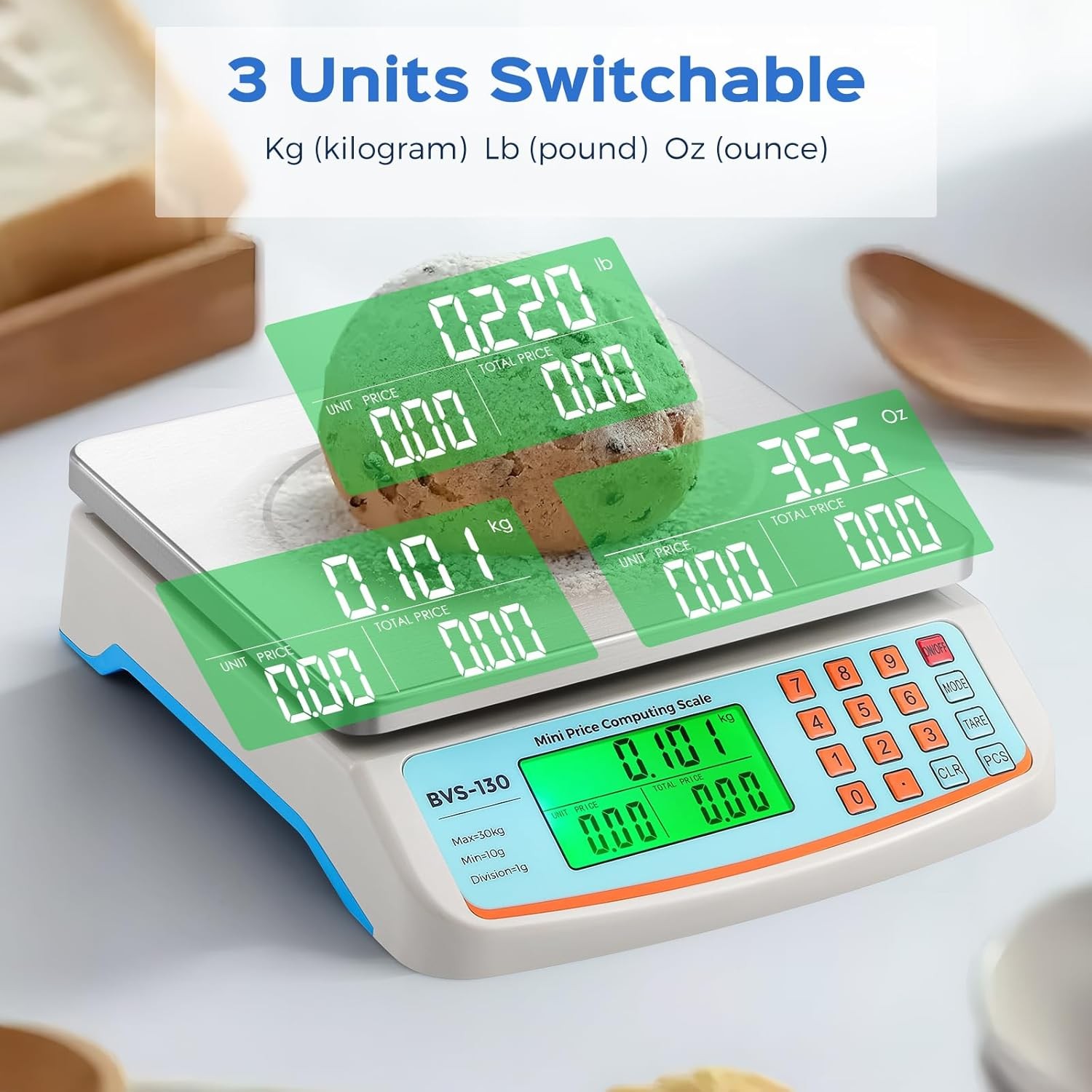 Commercial Food Scale 66Lb/ 30Kg with Stainless Steel Platter Price Computing Sc