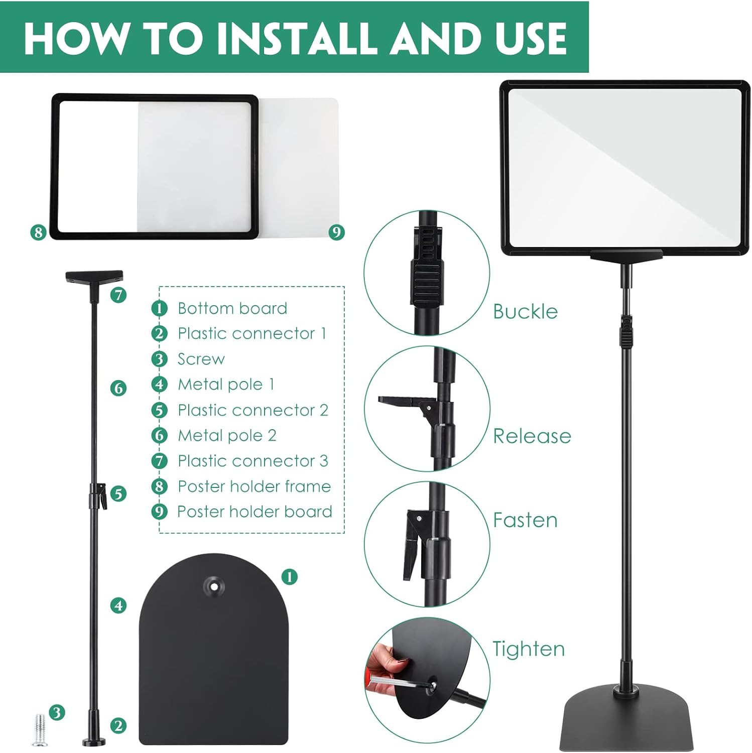 12 Pack Adjustable Floor Sign Holder 8.5×11 Poster Display Stand Black Set Kit