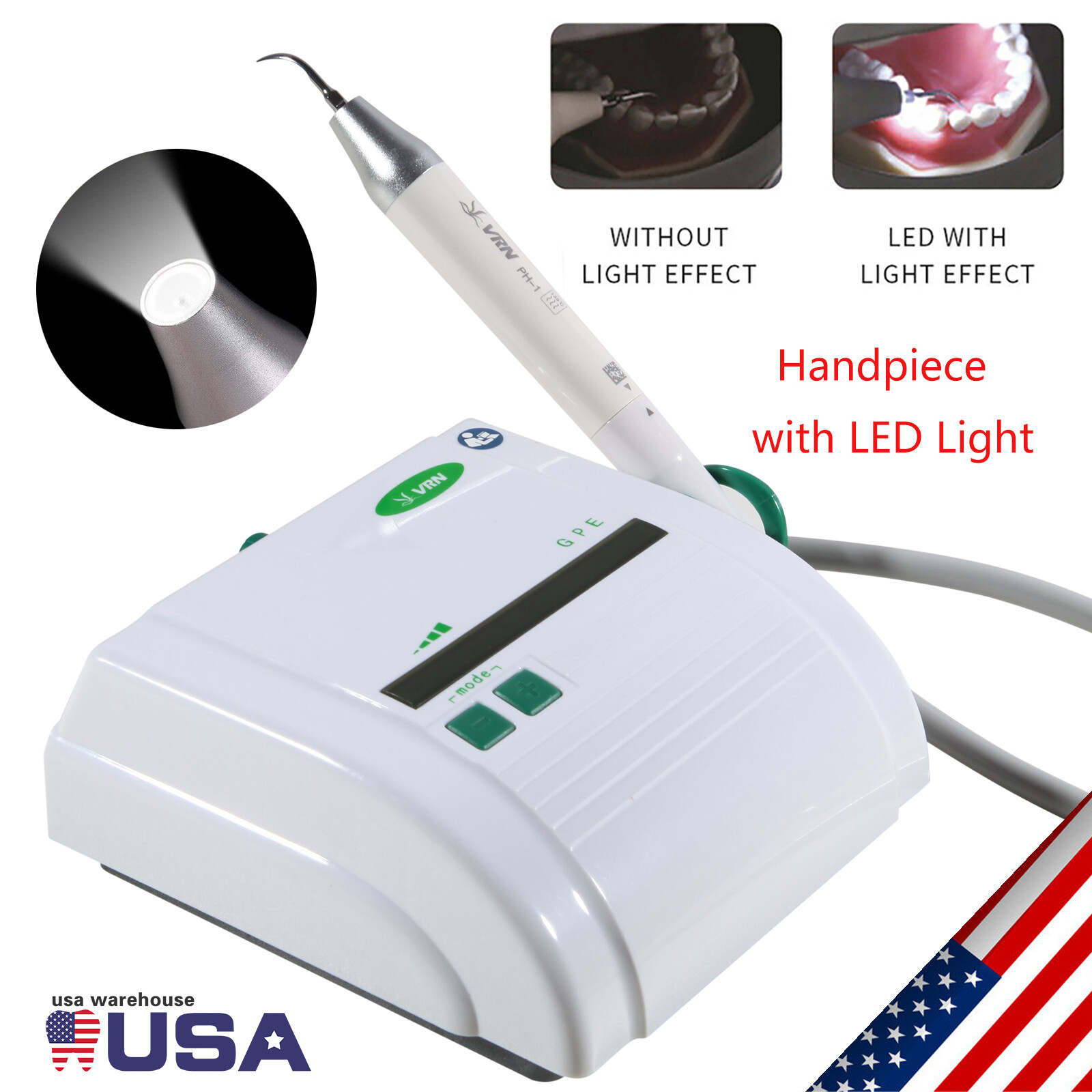 Ultrasonic Piezo Dental Scaler +LED Detachable Handpiece+5Tips fit EMS VRN-K08DL