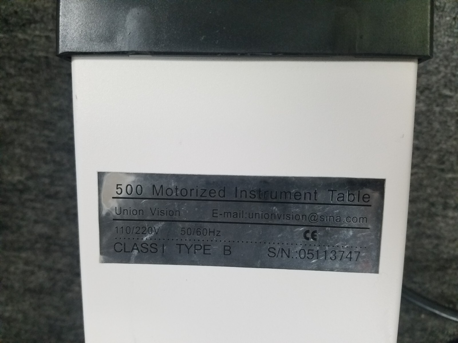 Union Vision (SINA) 500 Motorized Instrument Table CLASS I TYPE B (S/N:05113747)