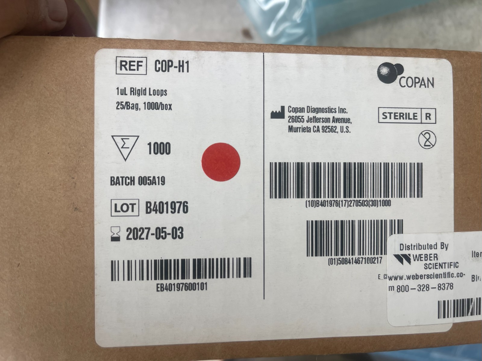 COPAN 1µL Rigid Loops COP-H1 1000 Per Box Exp. Date 2027-05-03