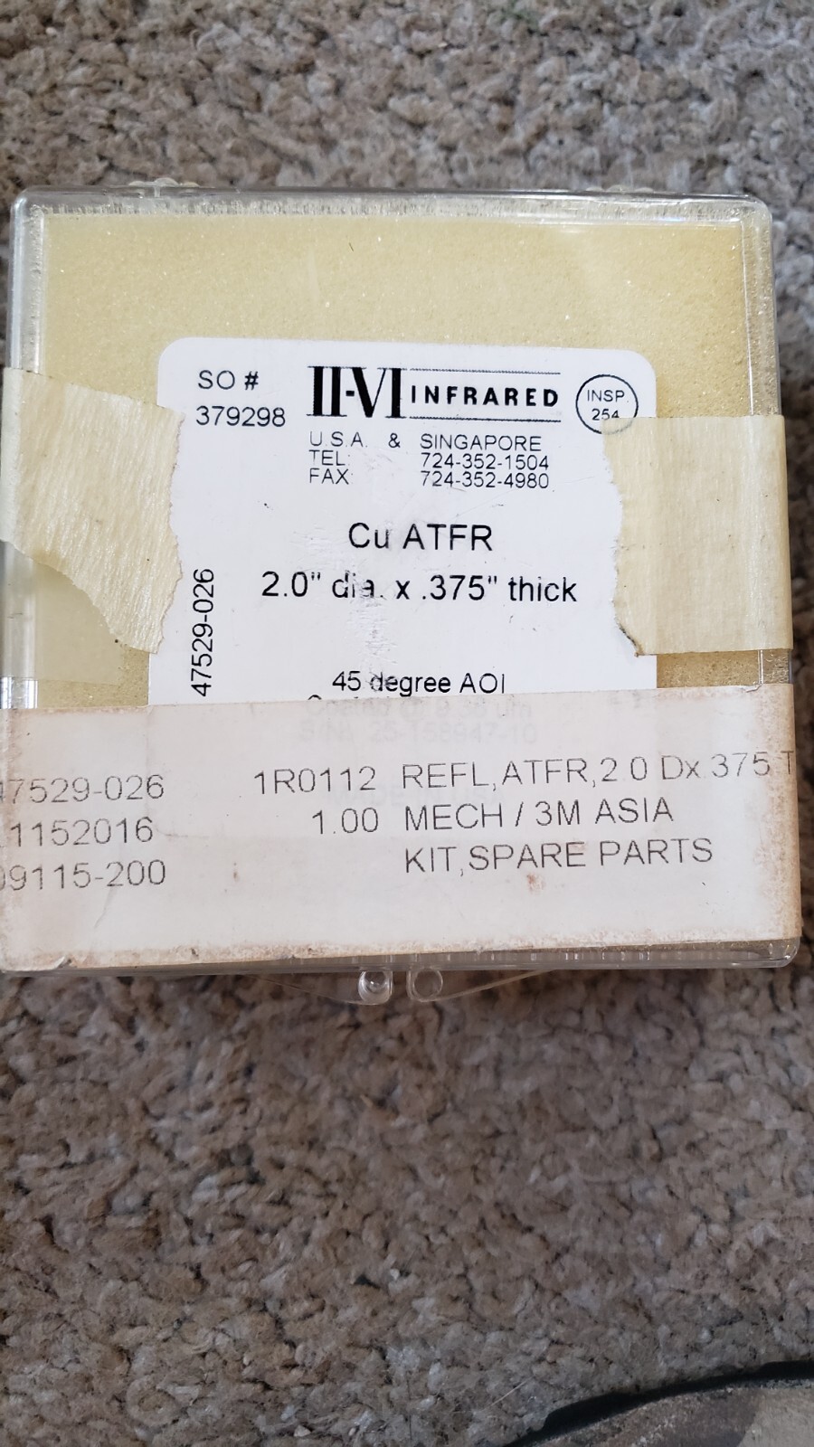 NEW II VI Infrared Lens Mirror Cu ATFR Reflector Laser 2″ x .375″ # 47529-026 sb