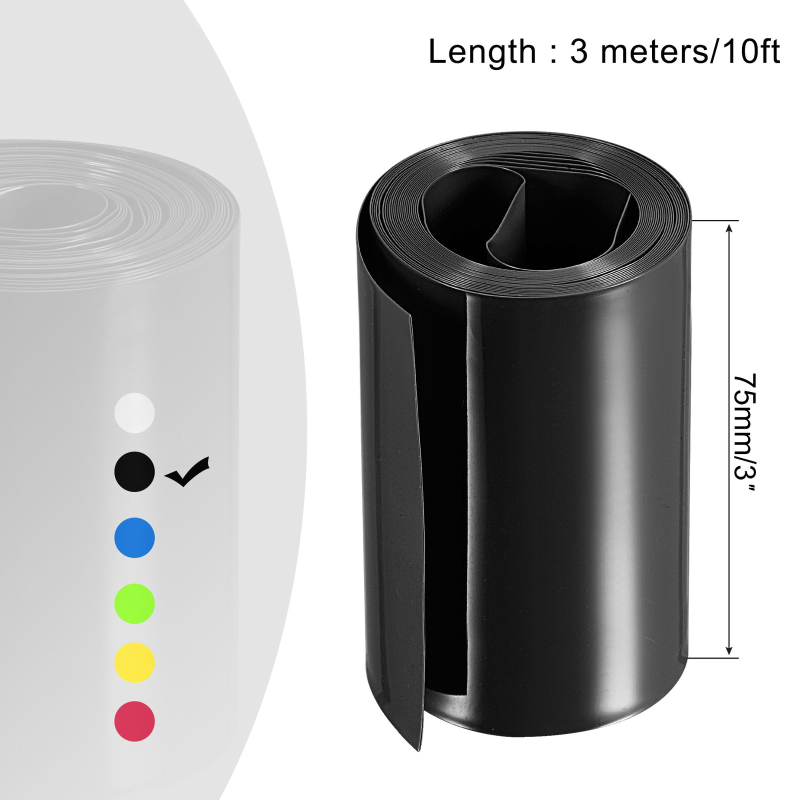 Battery Wrap PVC Heat Shrink Tubing 48mm Dia 75mm Flat 10 Feet Black