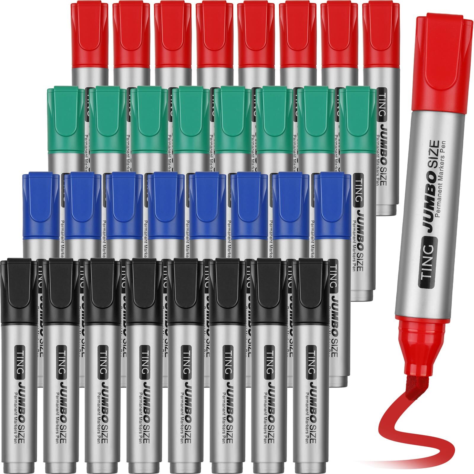 32 Pcs Jumbo Permanent Markers Chisel Tip Waterproof Black Blue Green Red