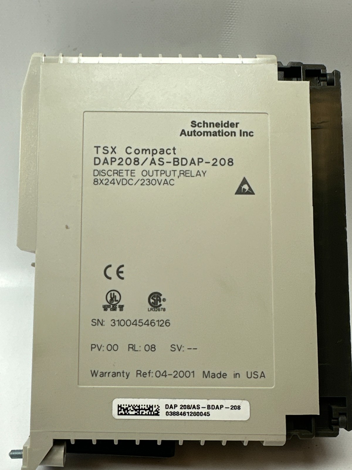 Schneider Automation DAP208/AS-BDAP-208 Discrete Output Relay Module 8×24 VDC