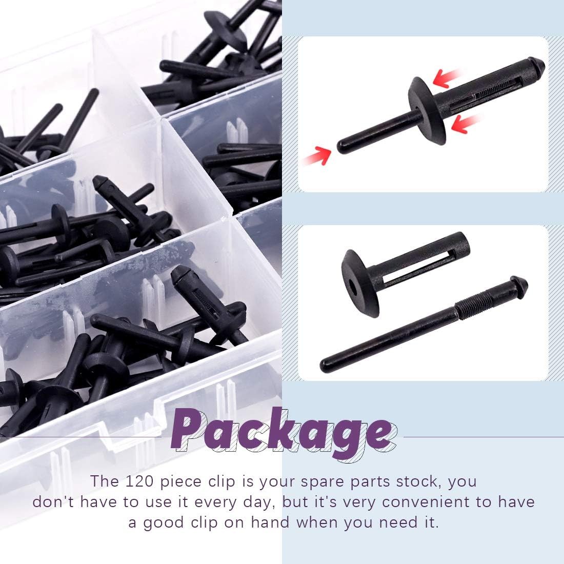 120Pcs 6 Different Sizes Black Nylon Universal Pop Rivet Rivet Assortment Kit