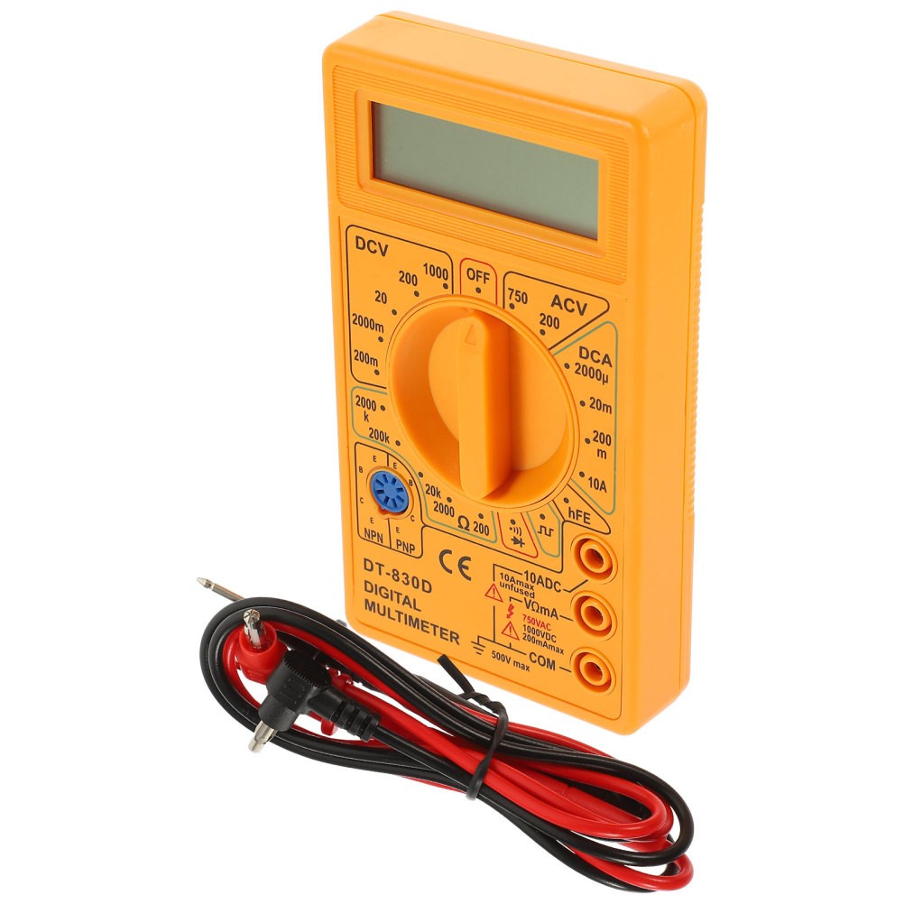 Yellow Digital Multitester with Durable Probes Simple and Safe Measuring Tool