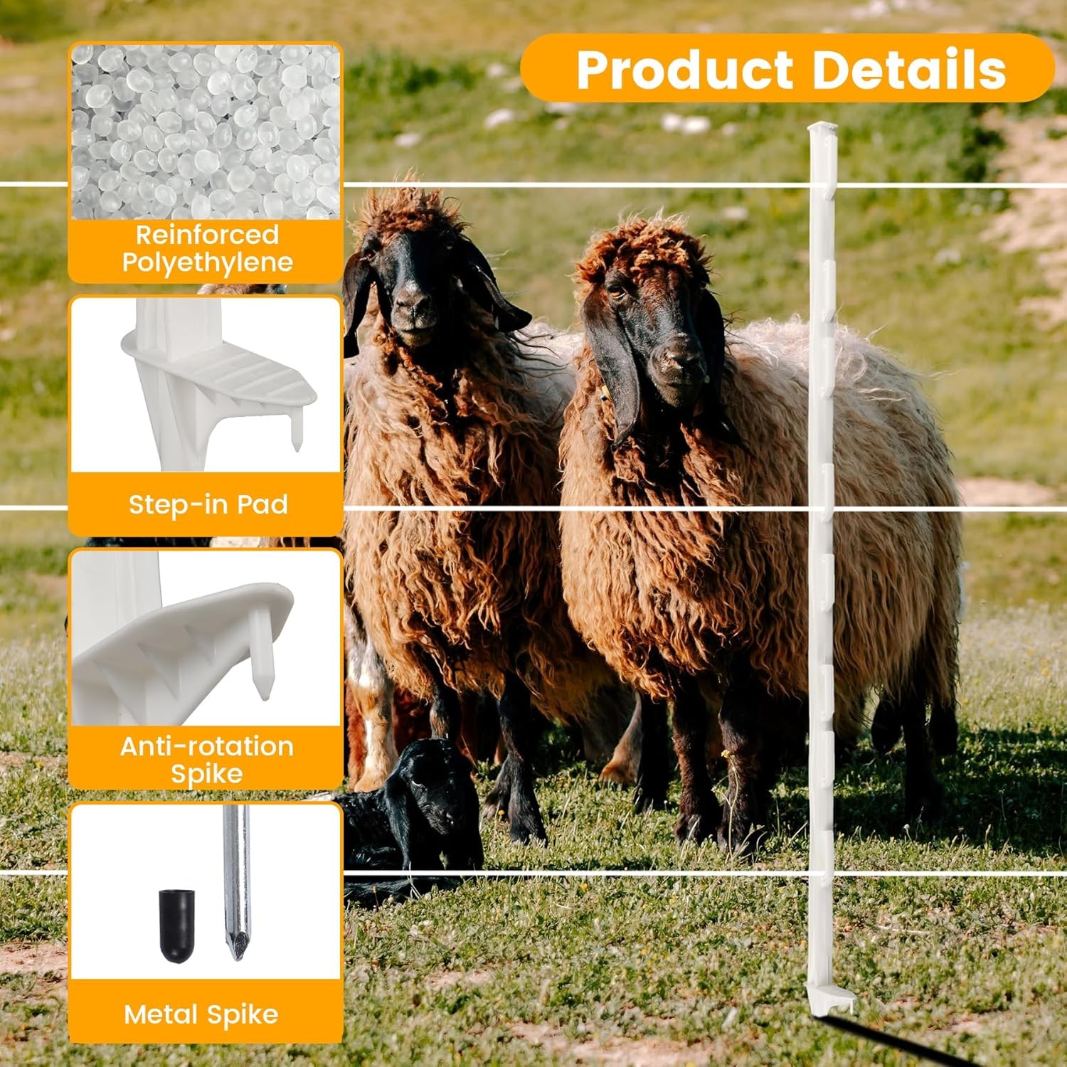 25 Pack Electric Fence Posts, 48 inch Step in Fence Post, Temporary Plastic F…