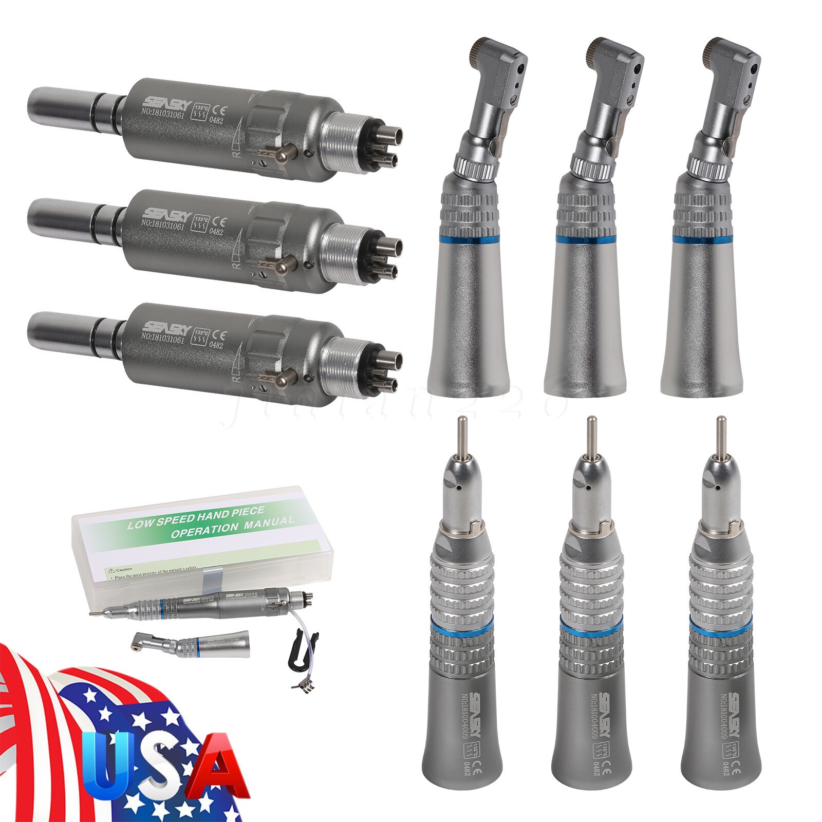 Dental Slow Speed Handpiece Contra Angle/Straight /Air Motor 4Hole NSK Style NEW