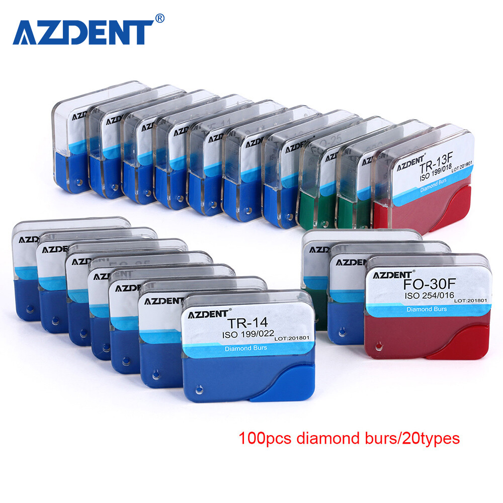 100PCS AZDENT Dental Diamond Burs for High Speed Handpiece Medium FG 1.6mm