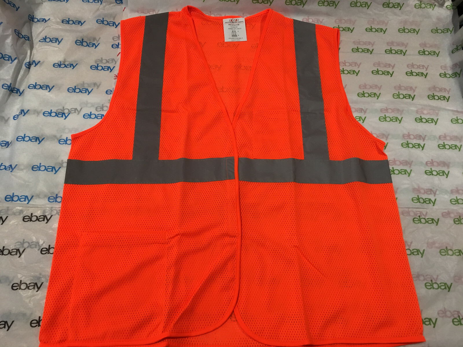 PIP Florescent Orange Safety Mesh Vest Silver w/ Reflective Stripes Men’s L
