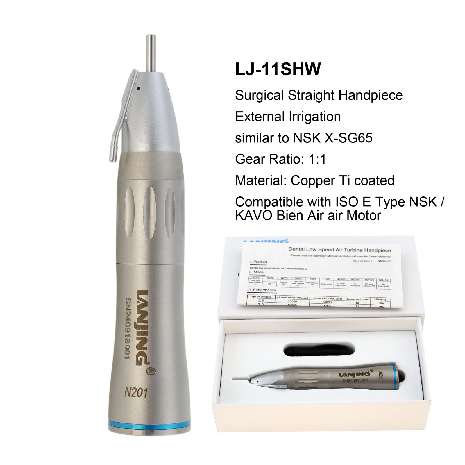 Dental Surgical Straight Handpiece 1:2 Oral Surgery 20° Angle 1:1 Nose Cone NSK