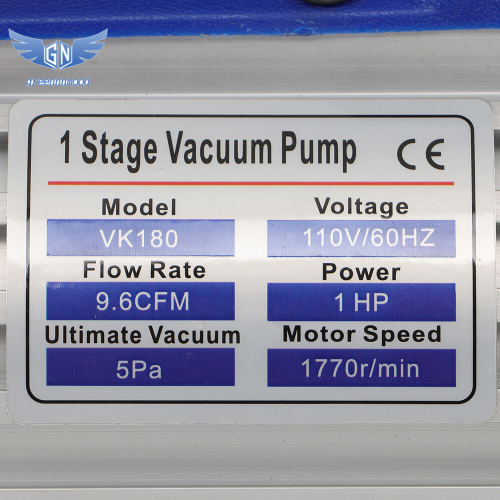 110V 9.6 CFM 1 HP Single-Stage Rotary Vane HVAC Air Vacuum Pump with Oil Bottle