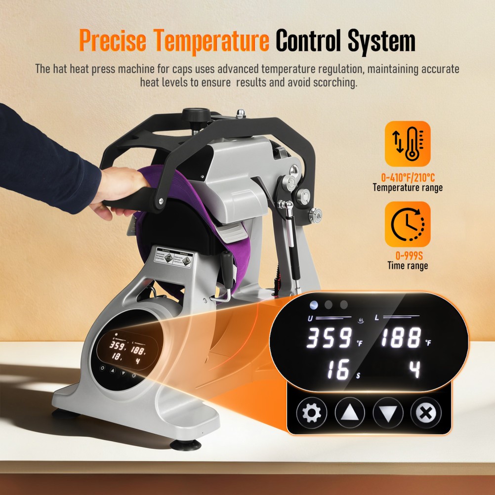 Dual Heater Hat Heat Press Semi-Auto Open Printing Cap Machine w/Laser Alignment