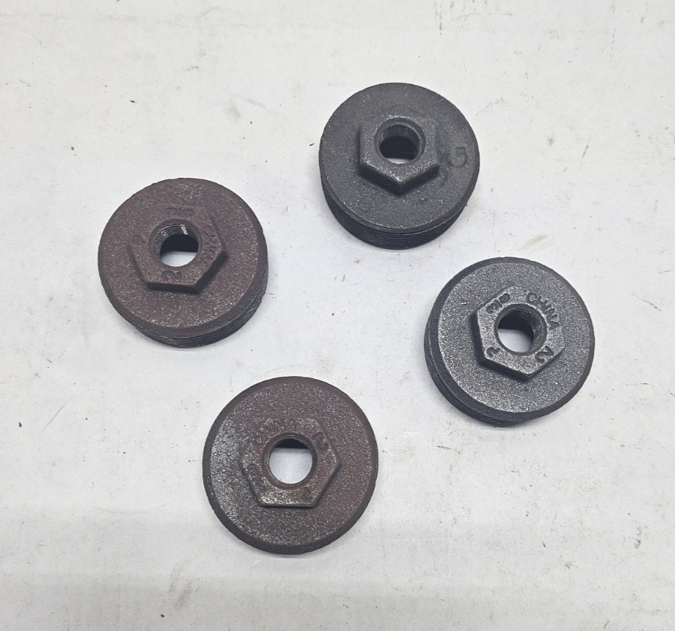 Black Malleable Iron Threaded Reducer Hex Bushing 2″ MNPT x 3/8″ FNPT (Lot of 4)
