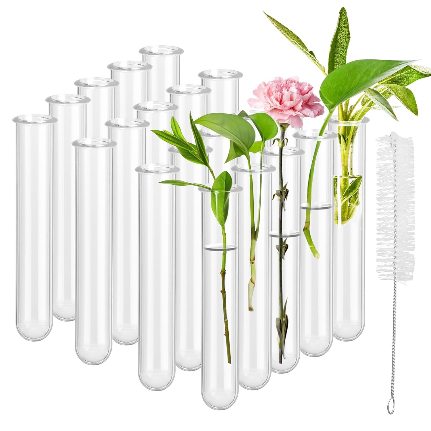 20 Pcs Clear Test Tubes for Plants Acrylic Plant Propagation Tube with Brush Pla