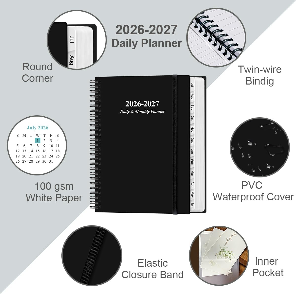2026-2027 Daily & Monthly Planner – One Page Per Day, Daily Planner from July…