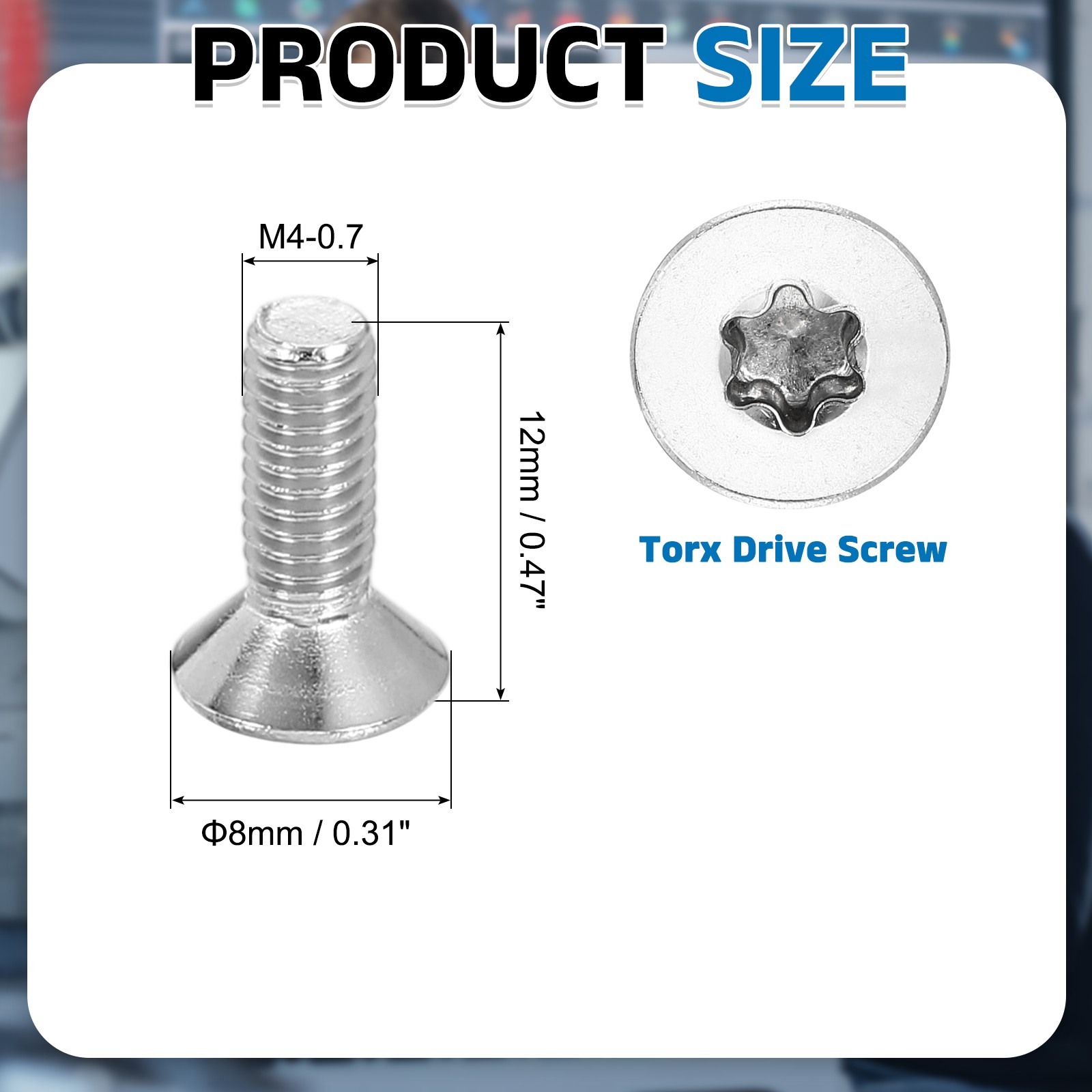 25Pcs M4-0.7 x 12mm Flat Head Torx Machine Screws 304 Stainless Steel