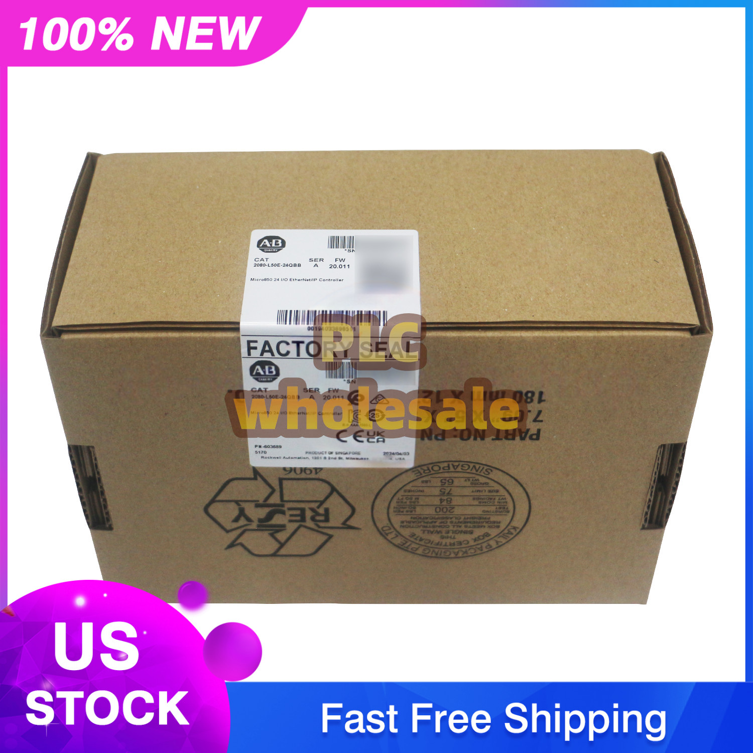 100% New Allen-Bradley 2080-L50E-24QBB Micro850 24 I/O EtherNet/IP Controller