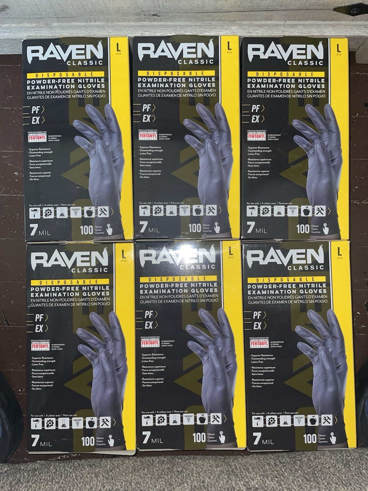 (QTY 600) SAS 66518 Raven Large Powder-Free Nitrile Examination Gloves 7mil