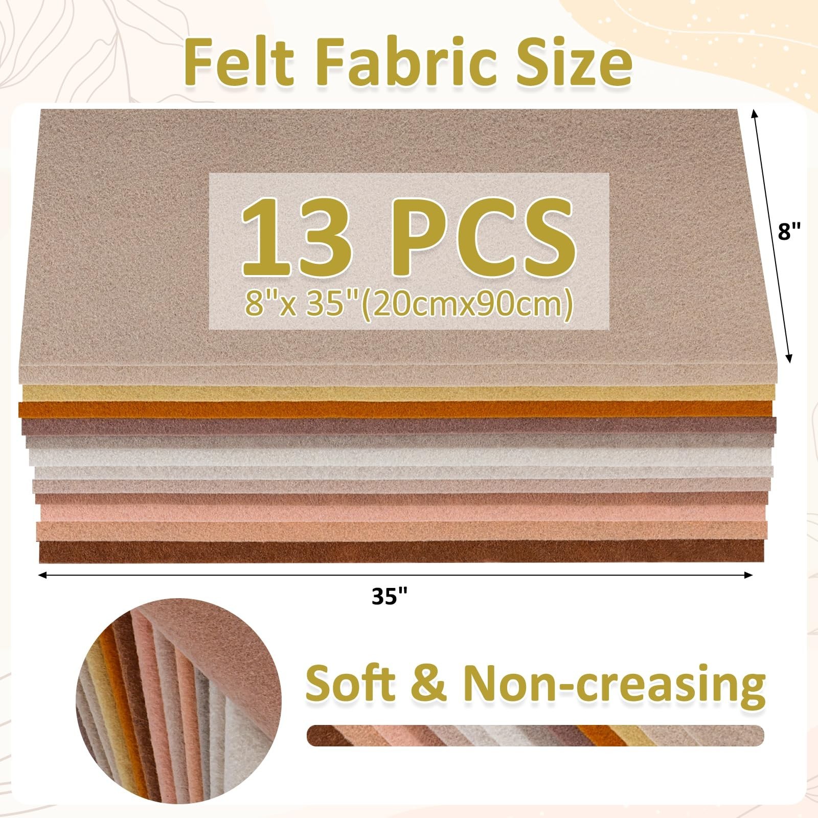 XSEINO 13 Rolls 8″x35″ 1.4mm Thick Soft Felt Fabric Sheet 13 Assorted Light B…