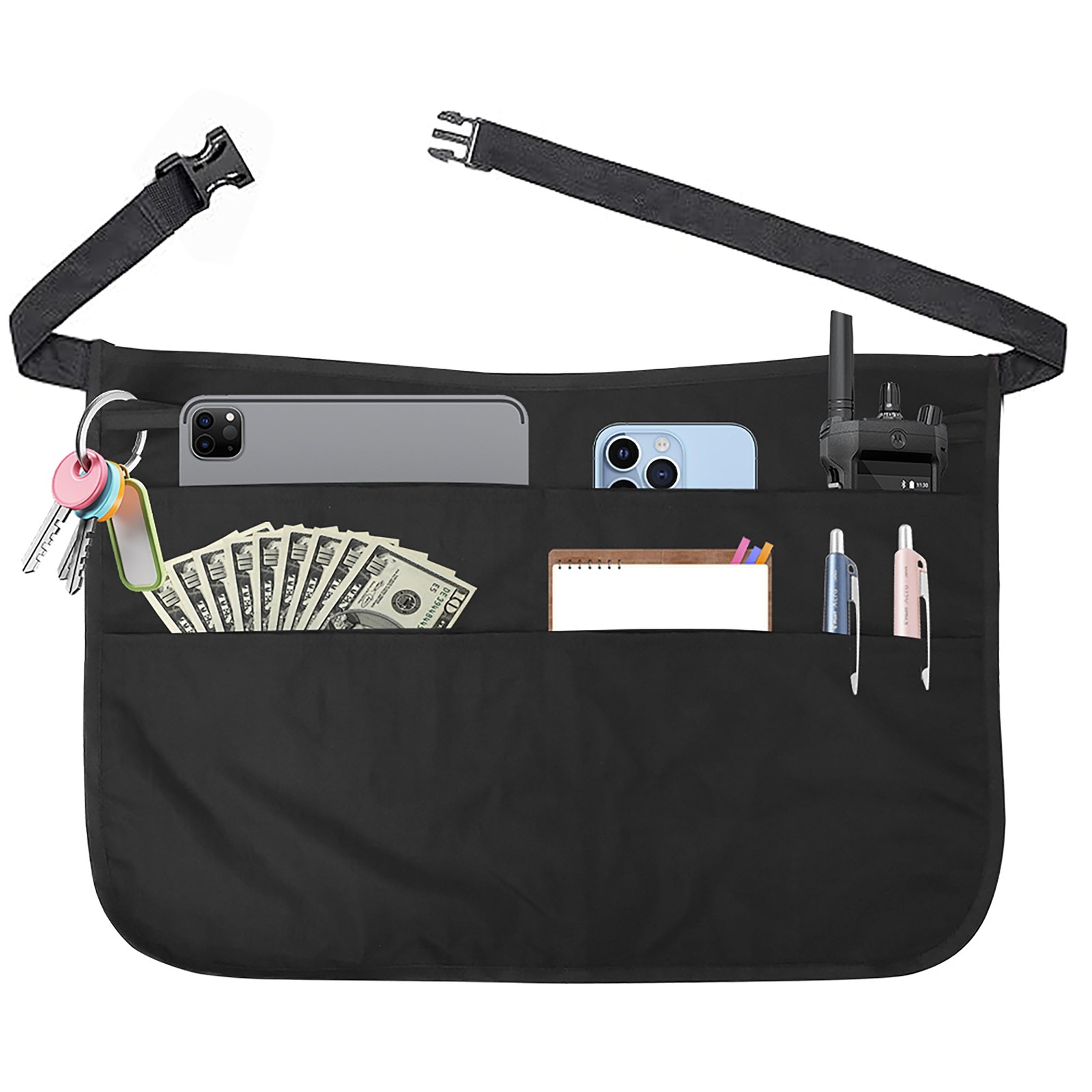 2× Server Apron with 5 Pockets Half Waitress Apron Women Men Waitress Tool Bag