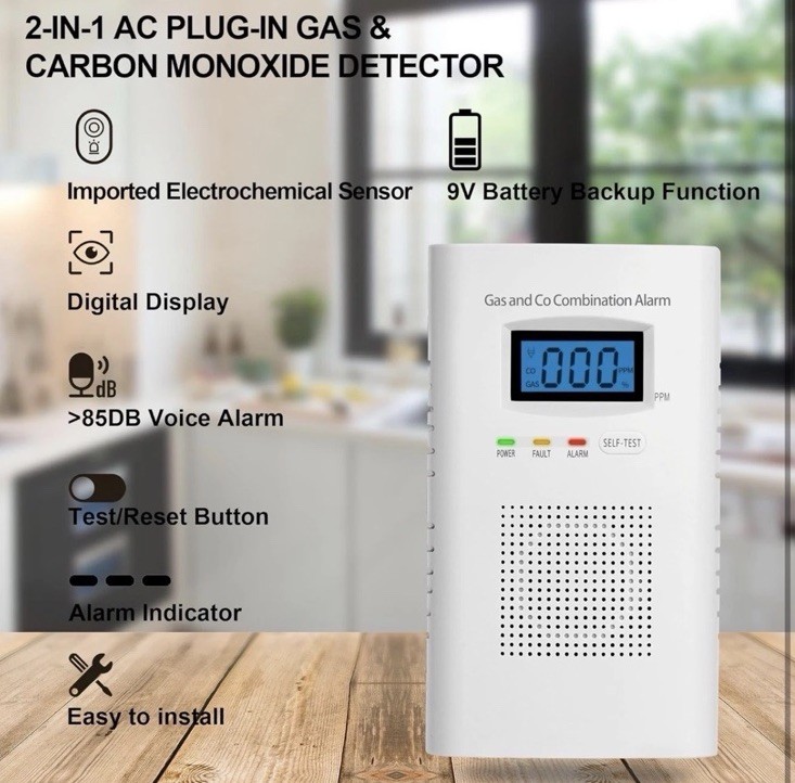 Gas & Carbon Monoxide Detectors-Plug in CO Alarm & Natural Gas Detector-2PACK