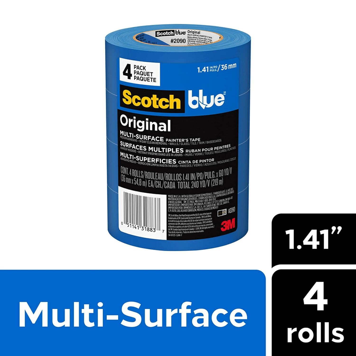 ScotchBlue 1.41 In. x 60 Yds. Original Multi-Surface Painter’s Tape (4 Rolls)