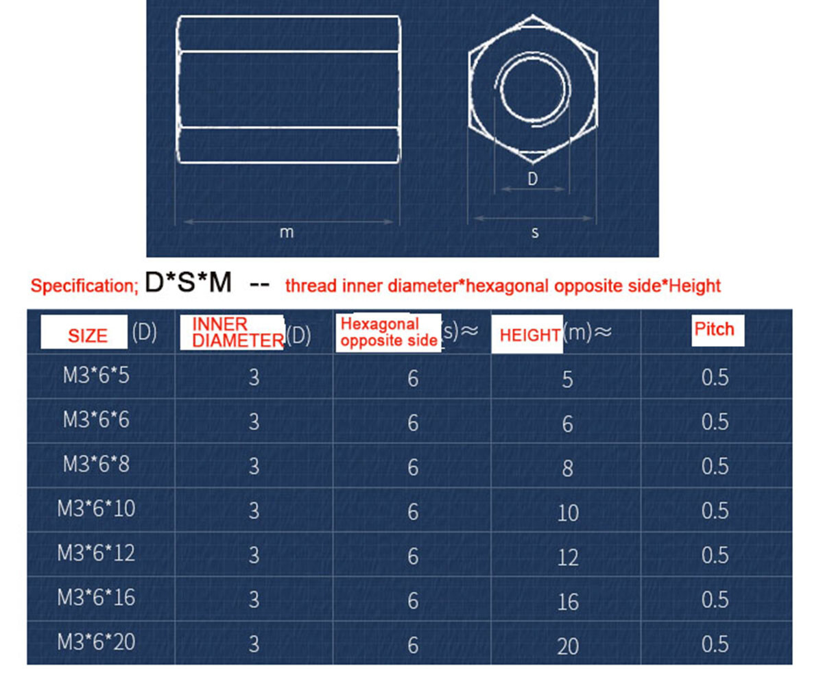304 SS 3mm/ M3 Height*5-20mm Lengthen Coupling nuts Thick Hex Nut Connection Nut