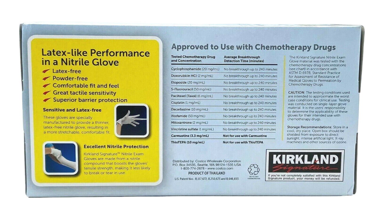 Kirkland Signature Nitrile Exam Powder-Free Exam Gloves – LARGE – 200 Count