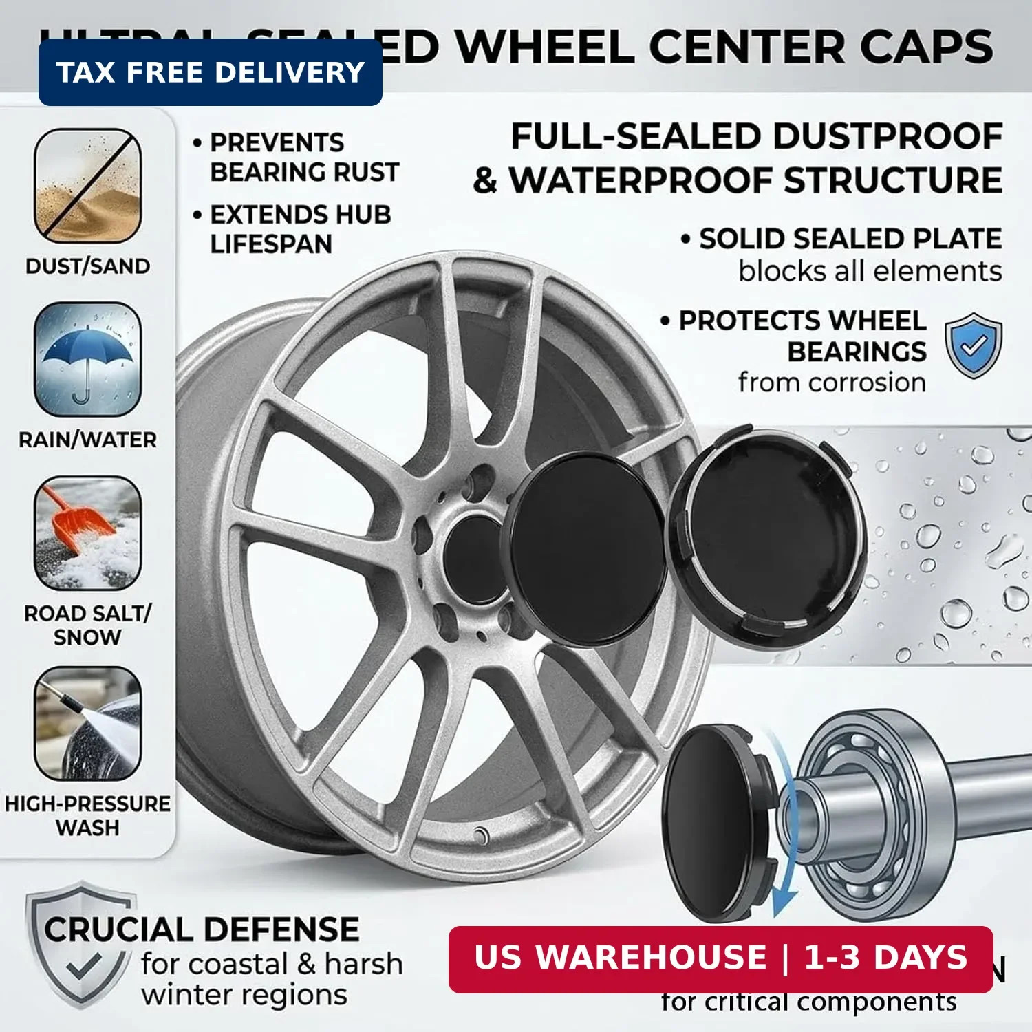 4 PCS Car Wheel Center Caps, Center Caps for Rim 60MM/2.36In OD 56MM/2.2In ID, A