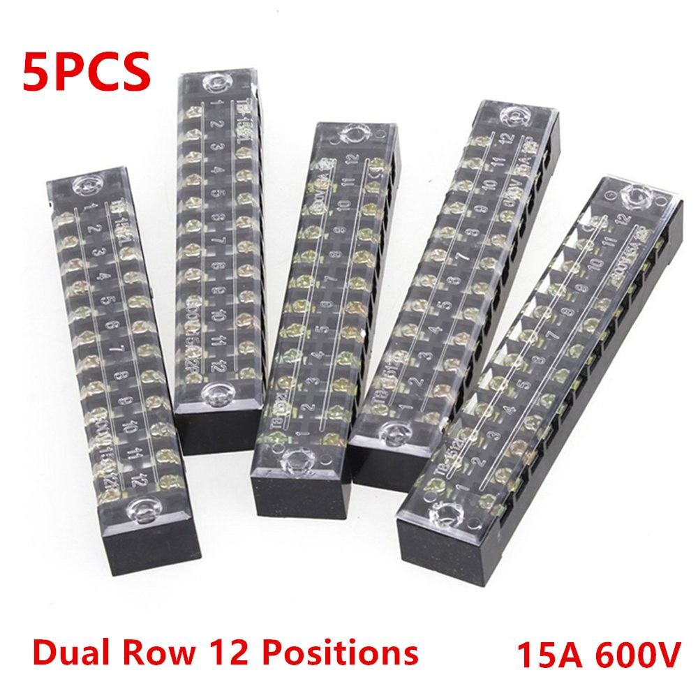 5Pcs Dual Row 12 Positions Screw Terminal Electric Barrier Strip Block 15A 600V