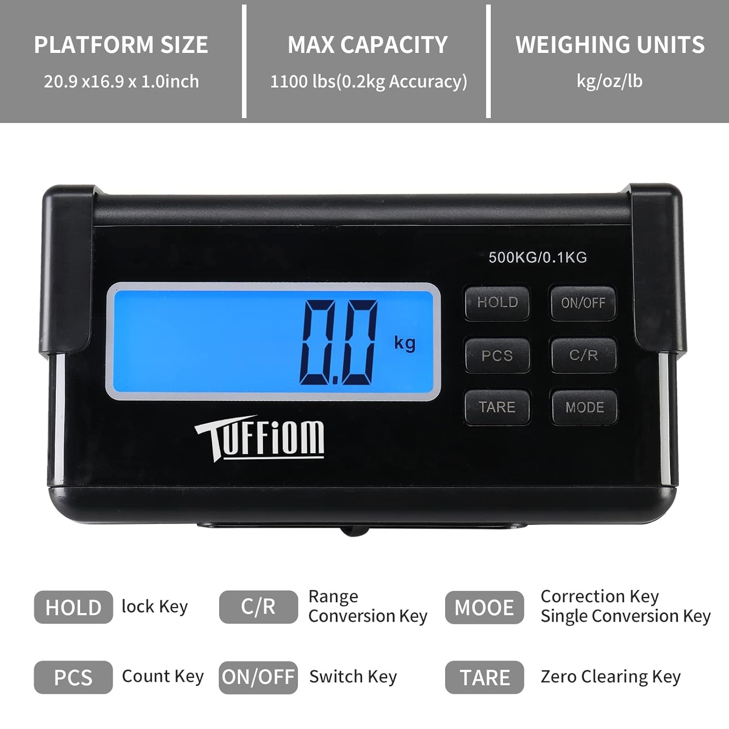 1100Lbs Capacity Stainless Steel Digital Animal Scale, Multi-Units (kg/oz/lb)