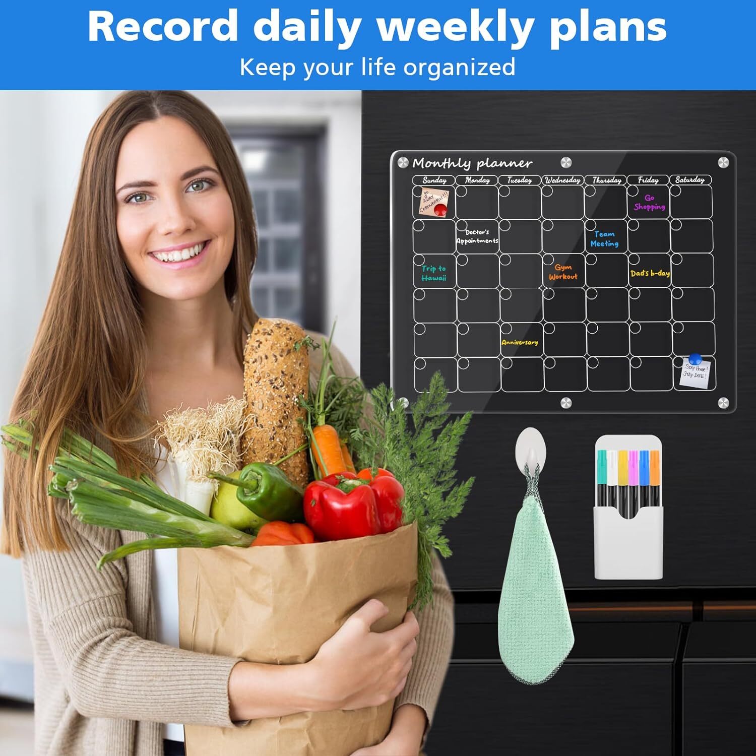 Acrylic Magnetic Monthly Weekly Calendars for Fridge Transparent Dry Erase Board