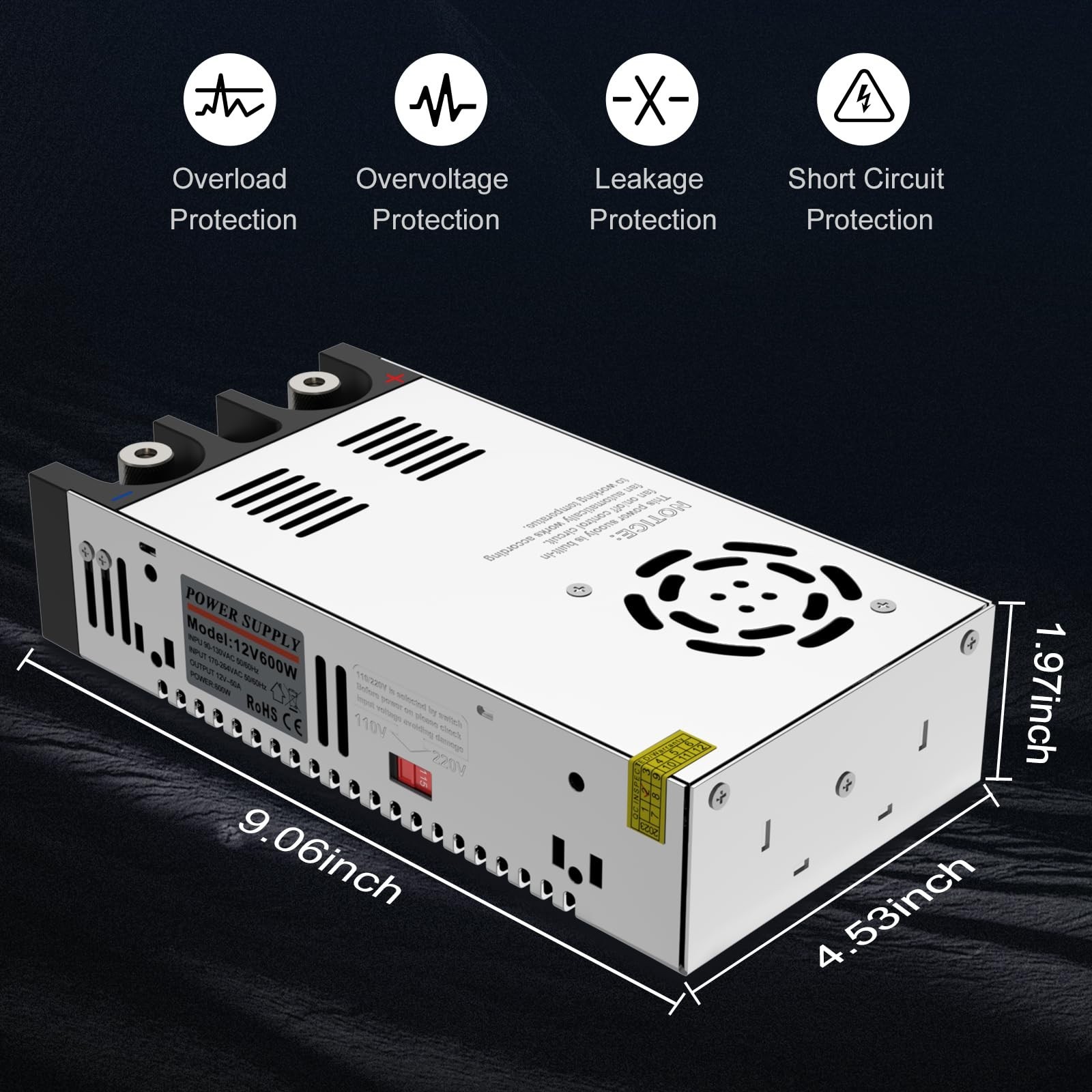 12V AC to DC Power Supply Converter, 600W 50A SMPS, 110V to 12V Adapter, Power S