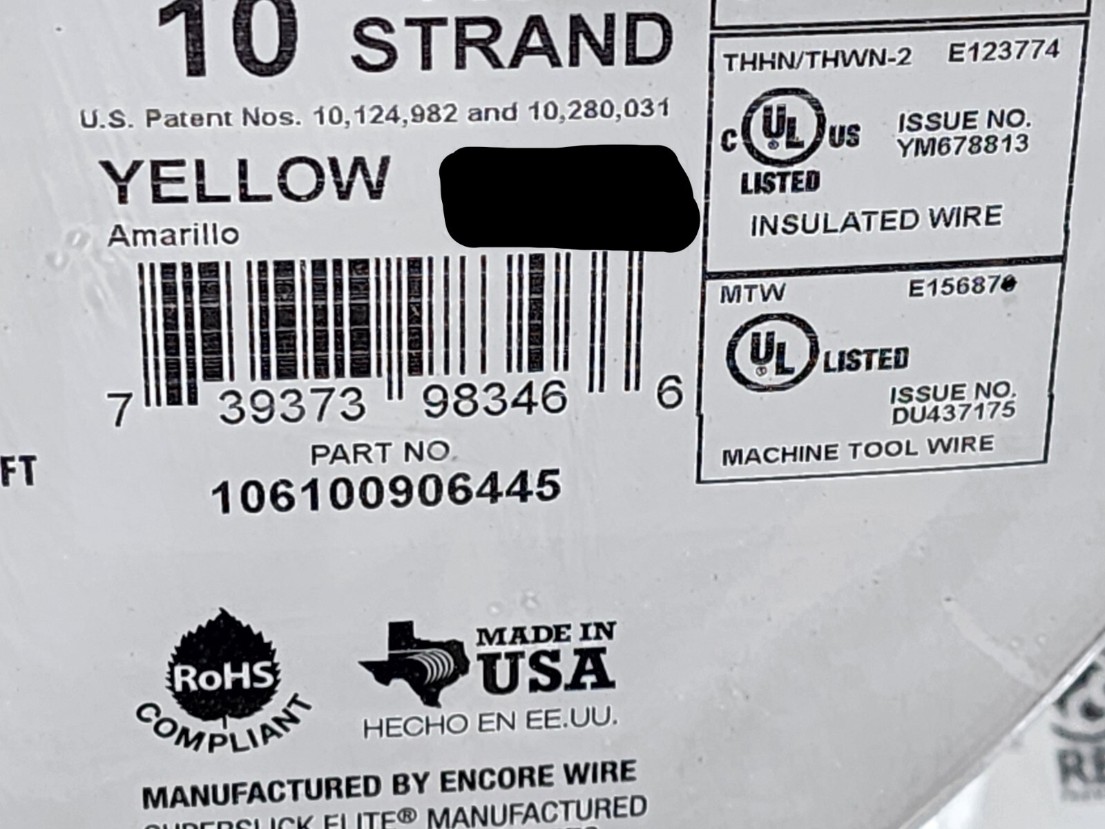 Encore #10awg 19 Stranded THHN/THWN-2/MTW Building Wire Yellow /100ft